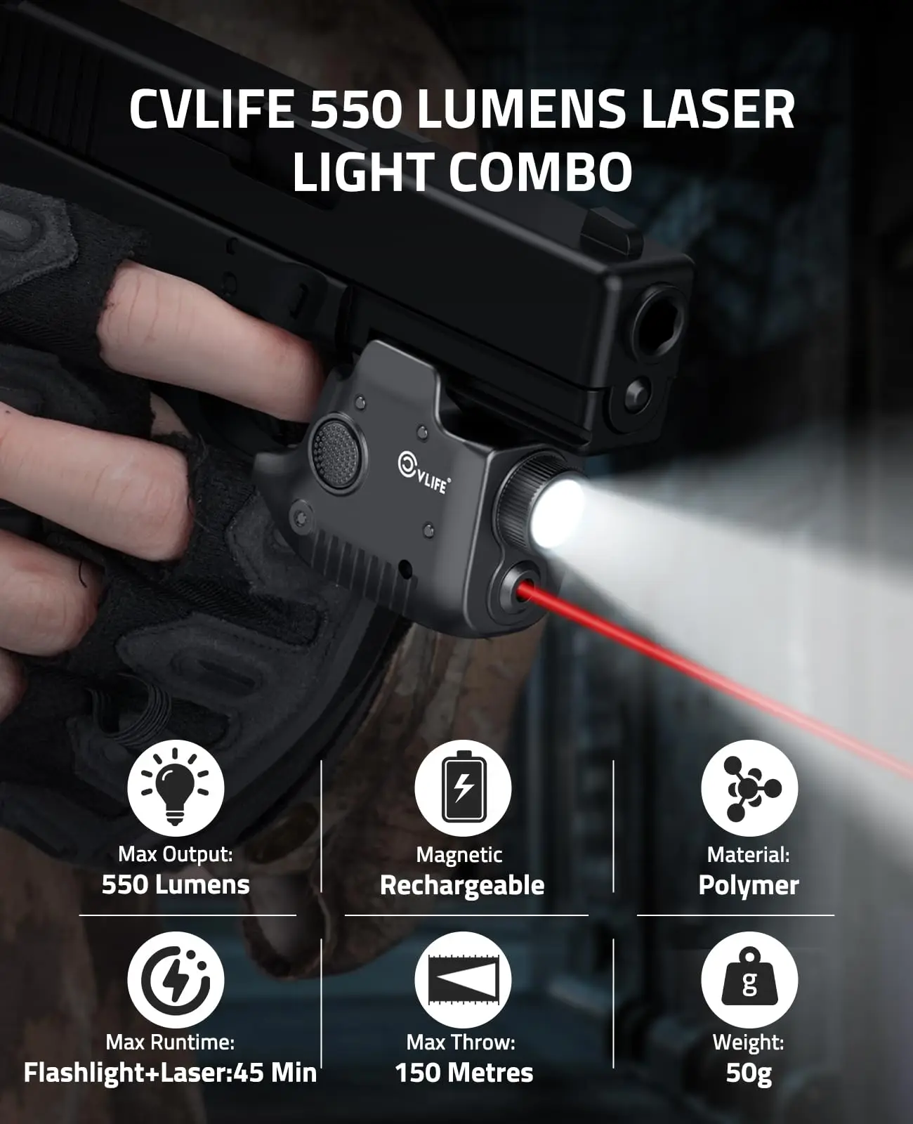 CVLIFE 550 Lumens Rechargeable Pistol Red Laser Flashlight Combo Compatible with P365/X/XL Not X-Macro Home Defence Hunting