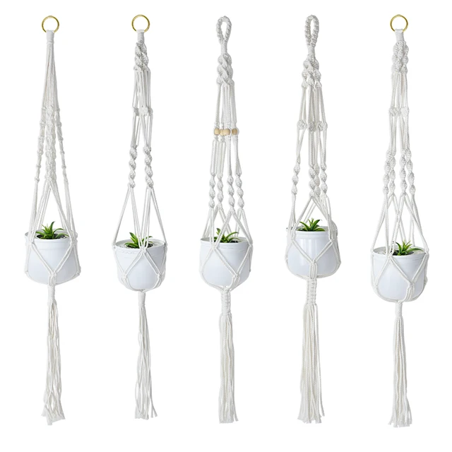 Növényi Fogasok Beltéri Függő Ültető Tartó Kosár Fa Gyöngyökkel Dekoratív Virágcserép -Tartó Bojt Boho Otthoni Dekorációhoz - Image 4