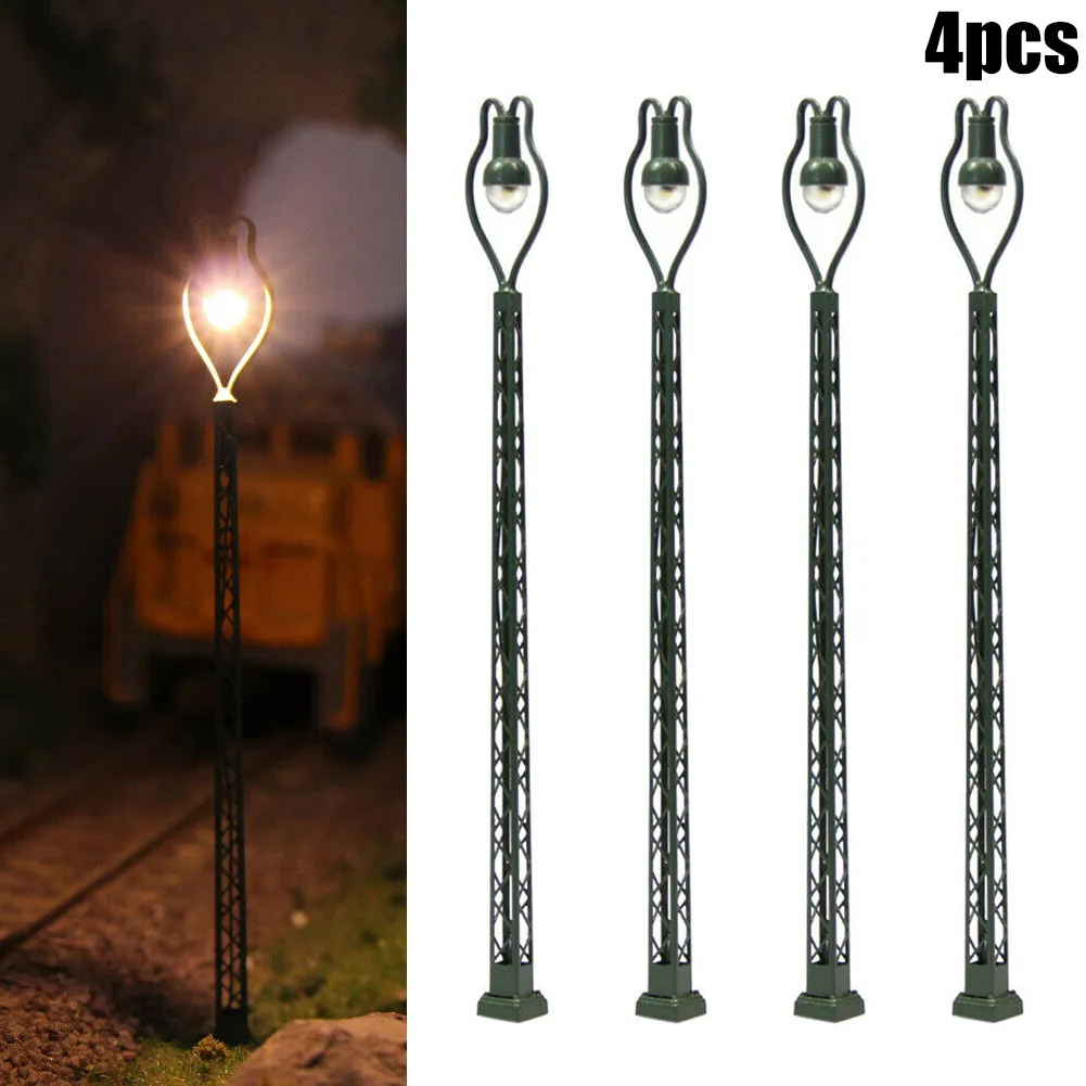 Garden Art Decor Model Railroad Lamp Model Street Railway Lights Lattice Mast Light Track N Light Layout 1:160 Landscape Garden Playground Scenery Led Lamp 4Pc
