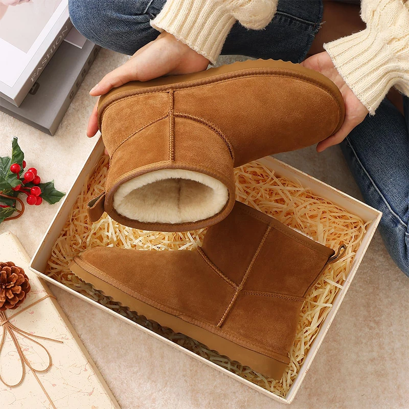 Women Suede Snow Boots Winter Warm Fuzzy Boots