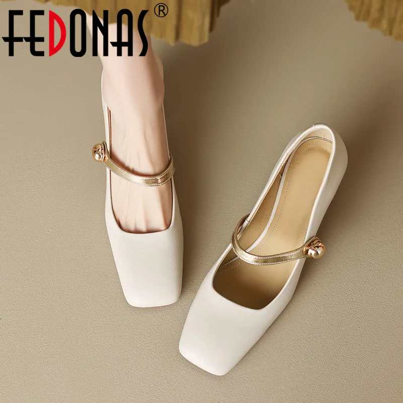 

FEDONAS Basic Women Pumps 2023 Spring Summer Square Toe Genuine Leather Thick High Heels Mature Elegant Office Lady Shoes Woman