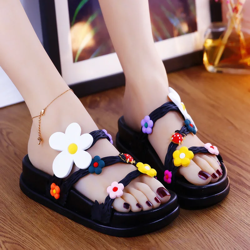 

2023 Summer New Thick Bottom Non-slip Thickened Home Bathroom Out Fashion Beach Cute Fashion Women's Slippers Flower Gift