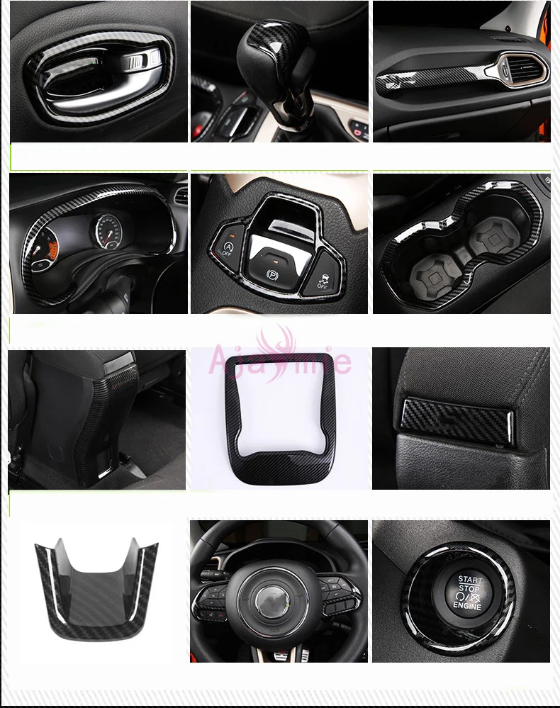 

For Jeep Renegade 2016-2017 Interior Carbon Fiber Steering Wheel Reader lamp Gear Knob Cover Trim Chrome Car Styling Accessory