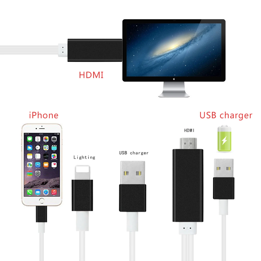 Lightning to HDMI Adapter 1080P HD Sync Screen For iPhone 14/13/12