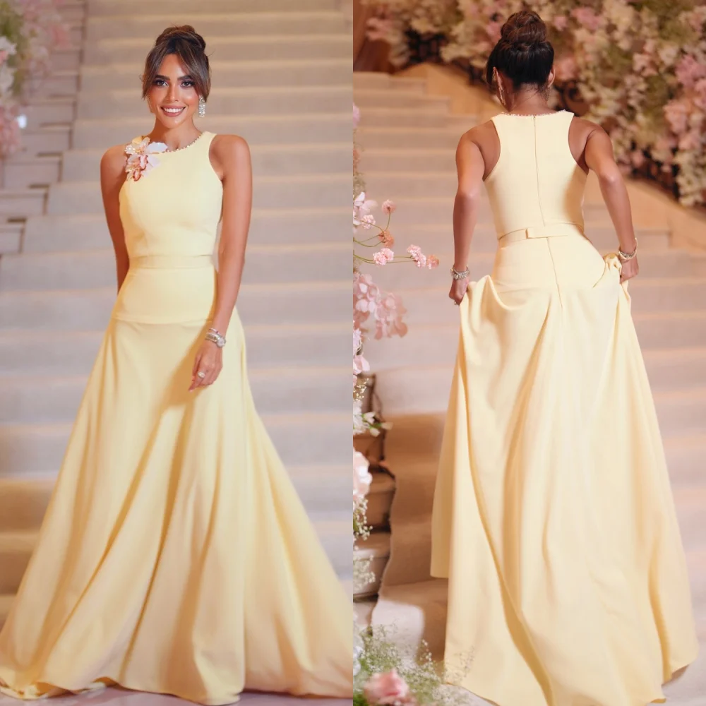 Personnalisé décontracté Pastrol en mousseline de soie à la main fleur strass perles droite encolure dégagée robes longues robes d'occasion sur mesure