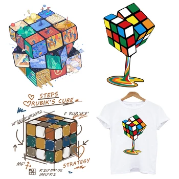 시원한 루빅스 큐브 열 융착 전송 스티커, 의류용 다리미, 의류용 다림질 응용, 무료 배송, 2 개/로트