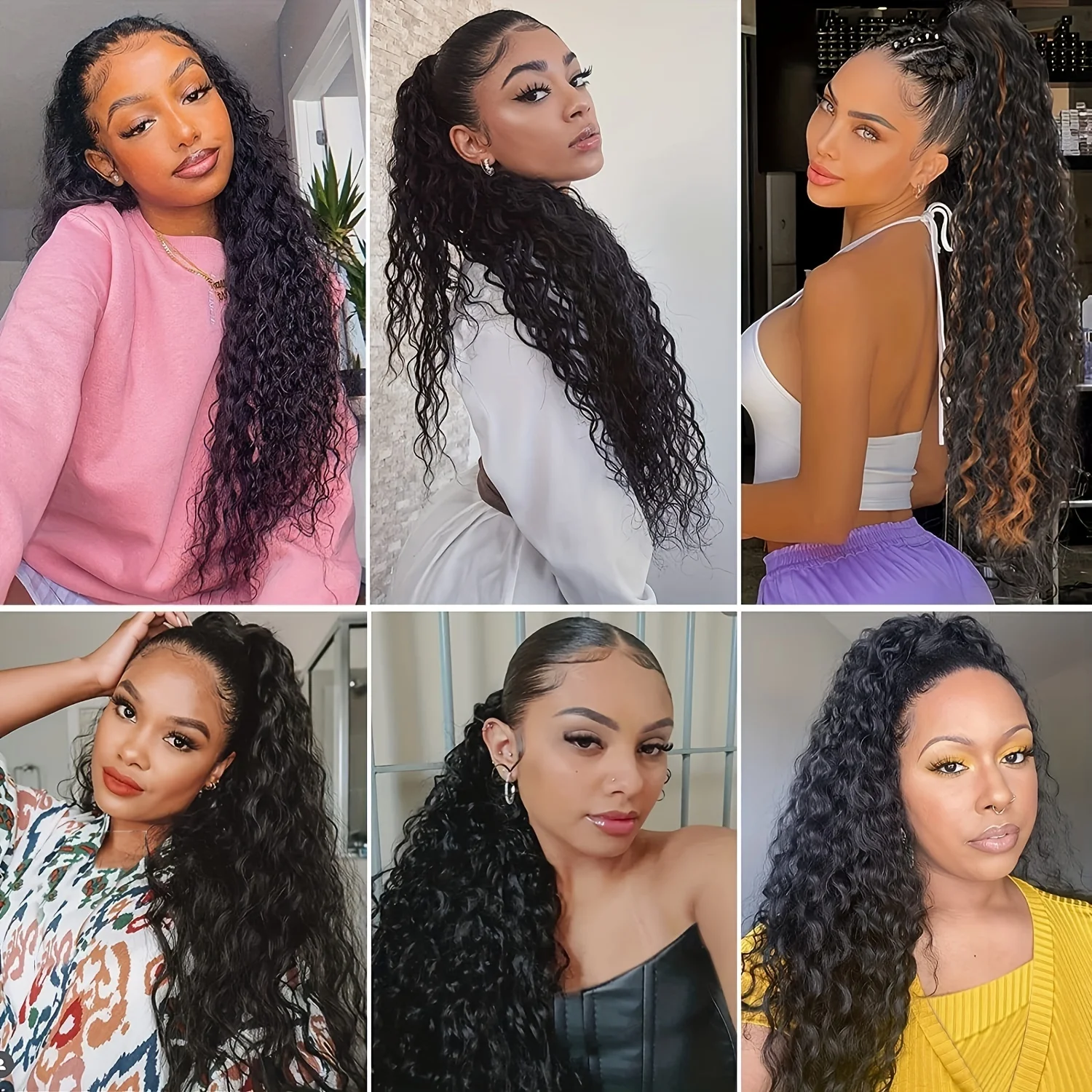 Human Hair Extensions Deep Wave Ponytail Natural Black Brazilian Wrap Around Pony