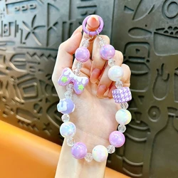 Elegant Anti - Lost Beaded Phone Charm Wrist Strap with Bow Accent (PURPLE)