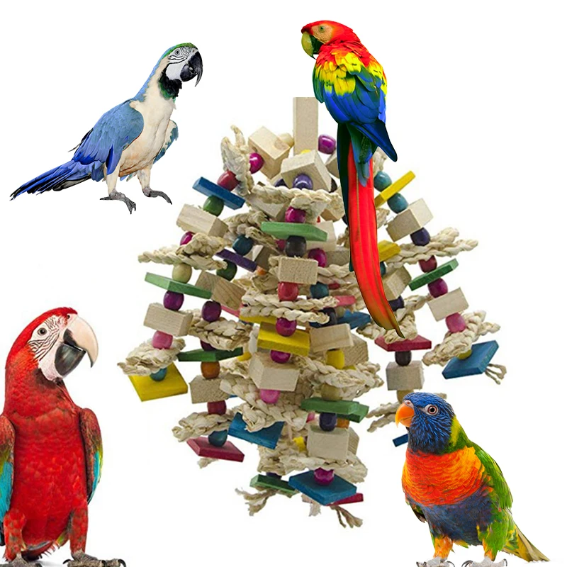 

Bird Cage Bite Toy For African Grey Macaws Cockatoos Large Parrot Chewing Toy Bird Parrot Blocks Knots Tearing Toy Pet Supplies