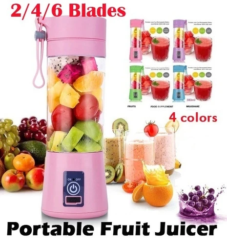 Small Whirlwind Shaker Bottle Portable Fruit mixer Blender USB Fruit Juicer  380ml 2 Blades Juice cup BLUE