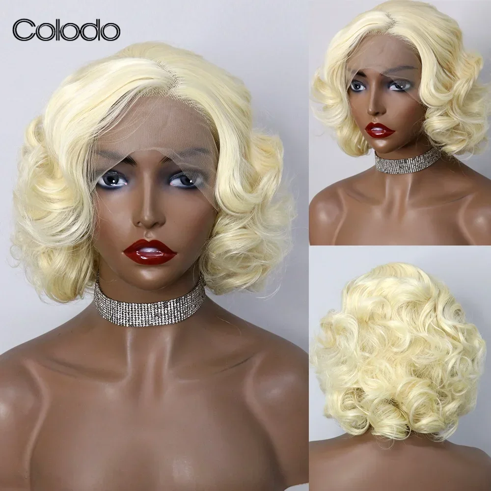 

COLODO Synthetic Lace Front Wig Drag Queen Short Highlight Blonde Body Wave Lace Front Wig for Woman Marilyn Monroe Bob Cosplay