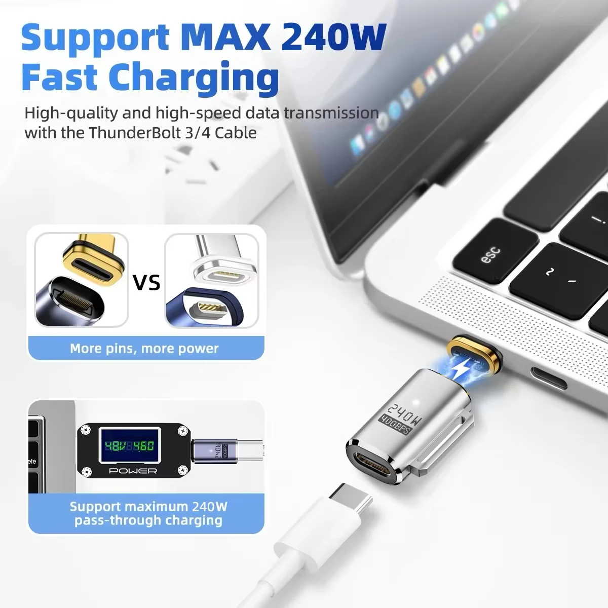 USB4 40Gbps 240W 마그네틱 타입-C 어댑터 고속 충전 8K@60Hz 맥북 노트북 태블릿 사무용