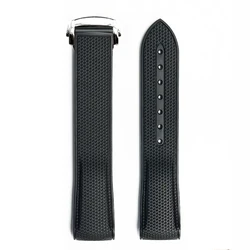 Curved End Silicone Rubber Watch Band with Folding Buckle - 20mm Strap - 20mm (Blue Light Blue)