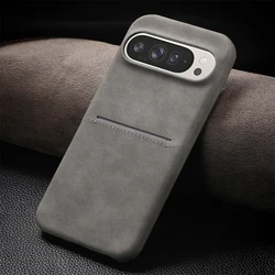 Premium Sheepskin Leather Wallet Phone Case with Card Holder and Shockproof Protection - Pixel 9 Pro XL (Gray)