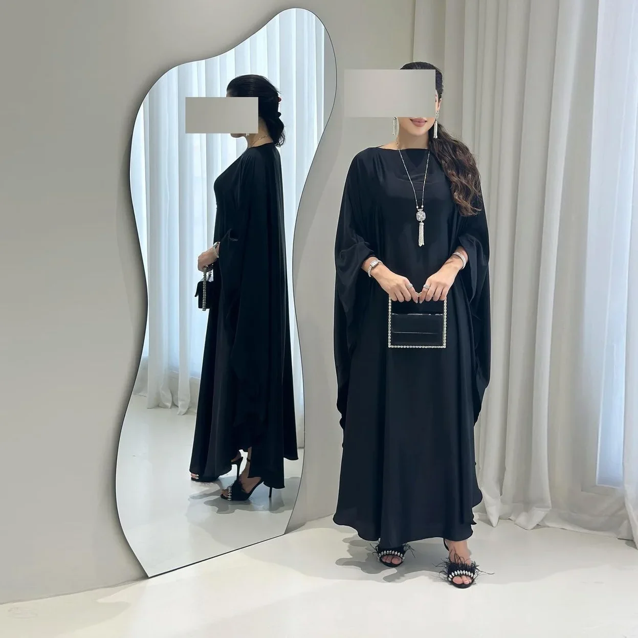 

Fashion Loose Dubai Abaya Muslim Dress Solid Fashion Pullover Soft Satin Spring Arabian Full Length Turkey Kaftan Femme Musulman