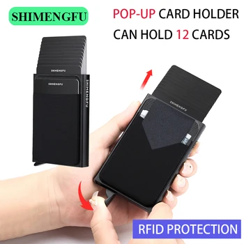 팝업 RFID ID 카드홀더 남성 지갑, 미니 패키지, 알루미늄 금속 보호 기어 보관 가방, 스마트 퀵릴리즈 여성 지갑