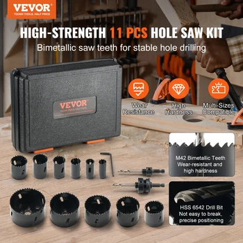 VEVOR Hole Saw Kit 11/18 PCS Saw Blades 1 Hex Wrench Bi Metal M42 Hole Saw Set with Carrying Case General Purpose Size 2