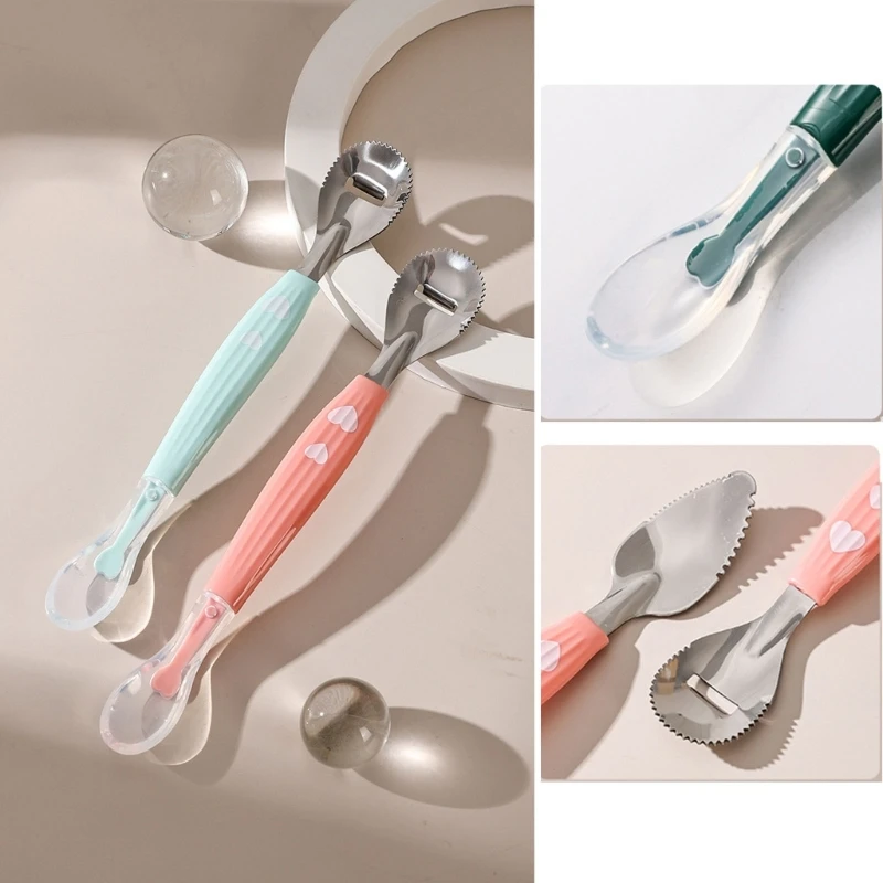 Baby Feeding Spoon Scraper Spoon Silicone Fruit Puree Spoon Supplementary Food Feeder Dual-Head Spoon Toddler Utensil 3
