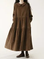 Autumn Winter Corduroy Dress Women Casual Dresses Fashion Female Vestidos Long Sleeve Vintage  A-line Dress Women's Dresses - Image 4