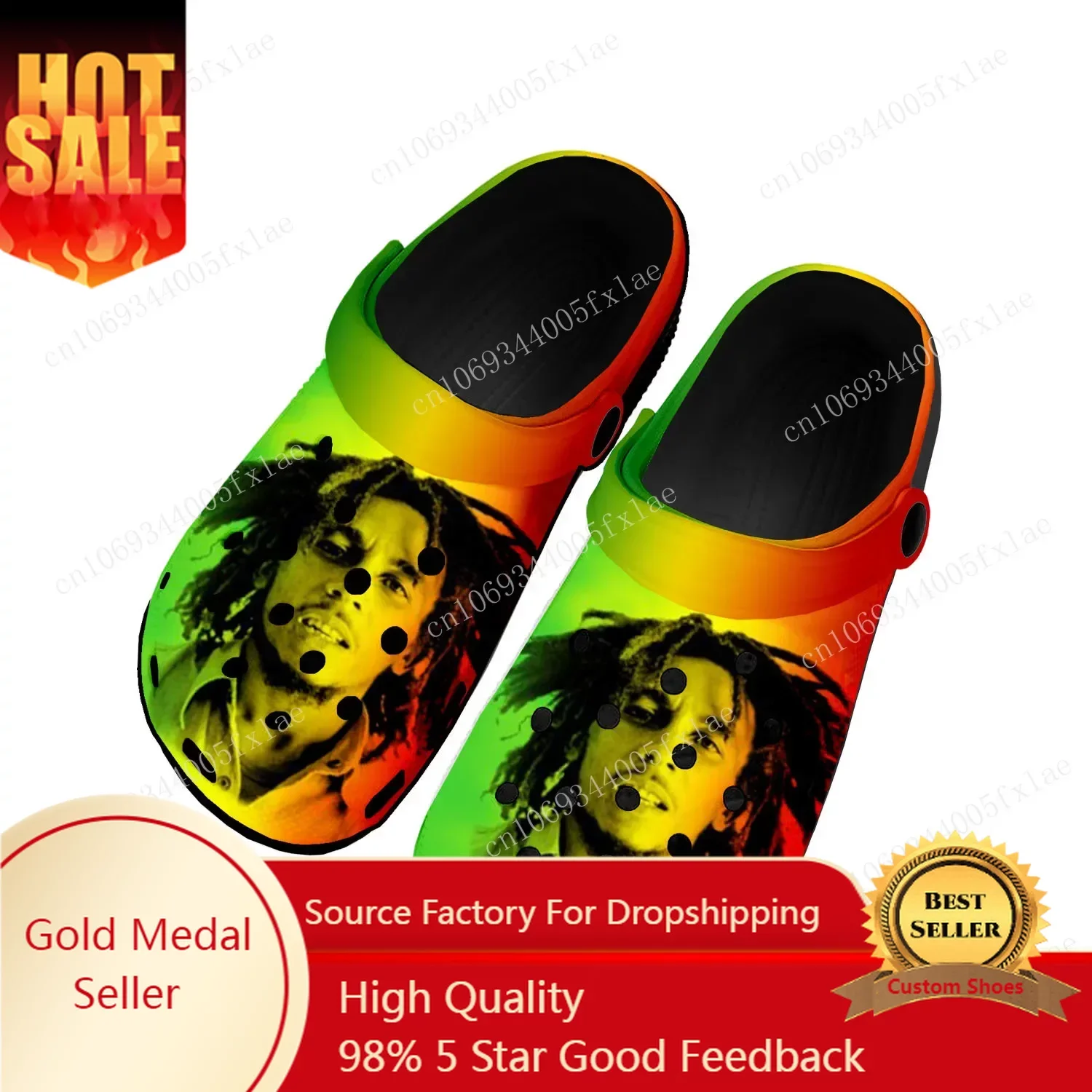 

Reggae Rock Music Star Bob Marley Home Clogs Custom Water Shoes Mens Womens Teenager Shoes Clog Breathable Beach Hole Slippers