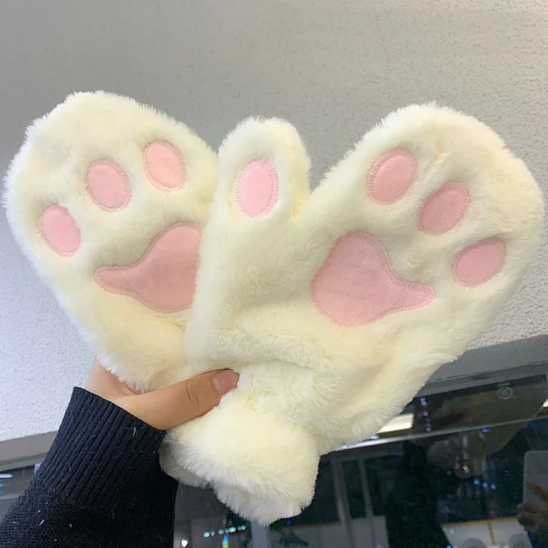 New Women Cute Cat Claw Paw Gloves Plush Mittens Warm Soft Plush Full Finger Fluffy Warm Bear Cat Gloves Costume Party kawaii thickened velvet warm full finger gloves cat claw cute plush gloves winter even fingers gloves girl mittens cold proof