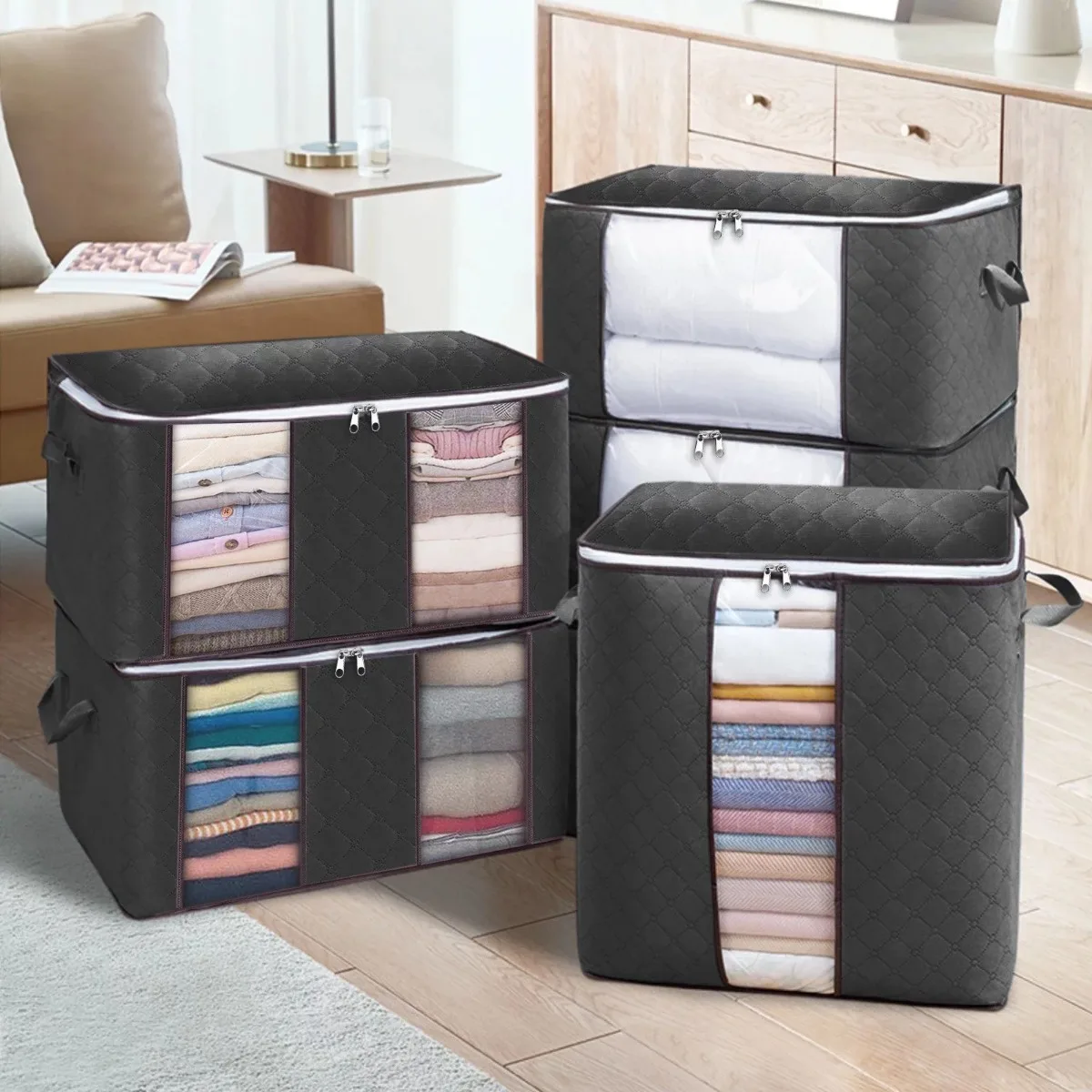 Closet Organizers Storage Bags for Clothes, Large Capacity Clothing Blanket with Reinforced Handle for Clothing Bedding, 2Pack 5
