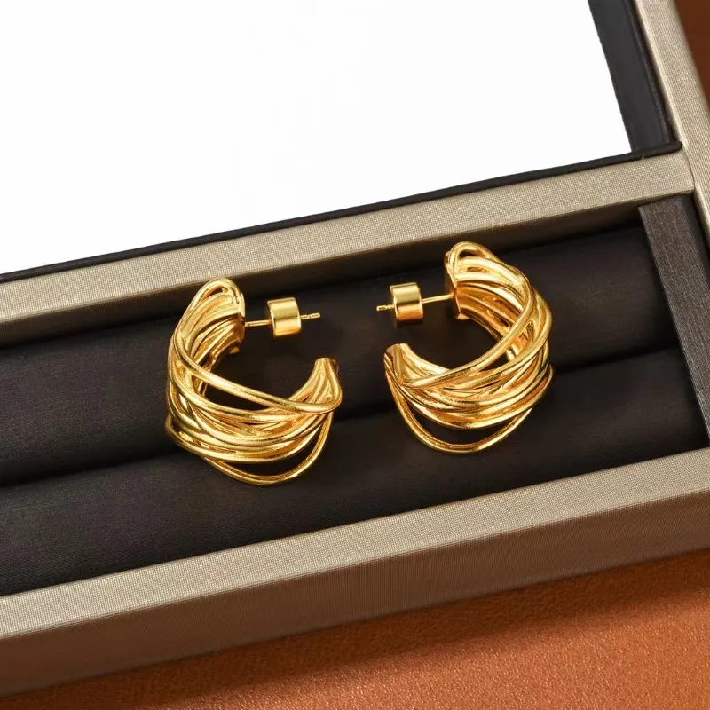 

2024 New Oval Line Decoration Non fading Jewelry Women's Earrings
