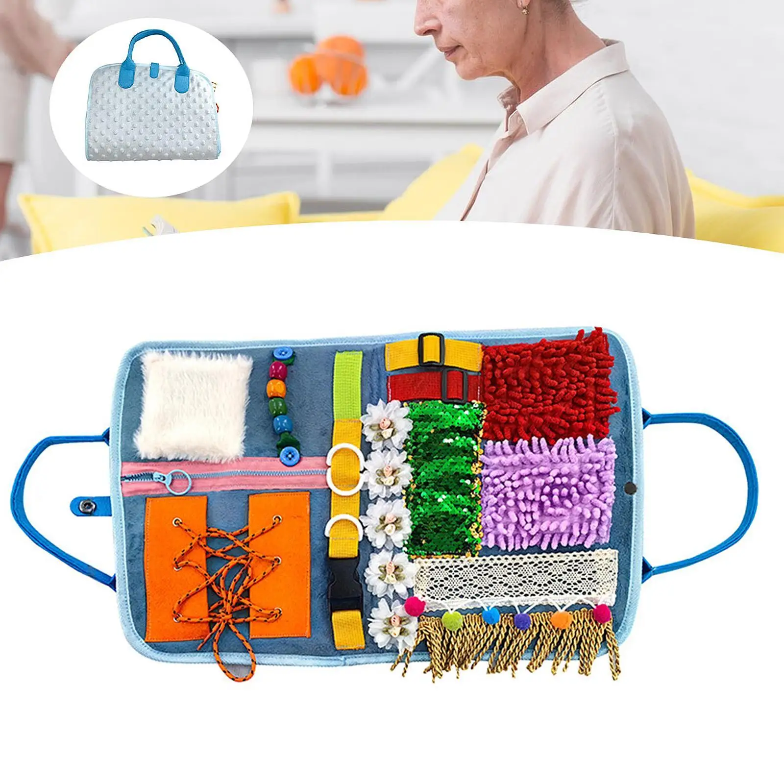 Sensory Blanket with Handle Folded Montessori Toy for Dementia Nursing Homes