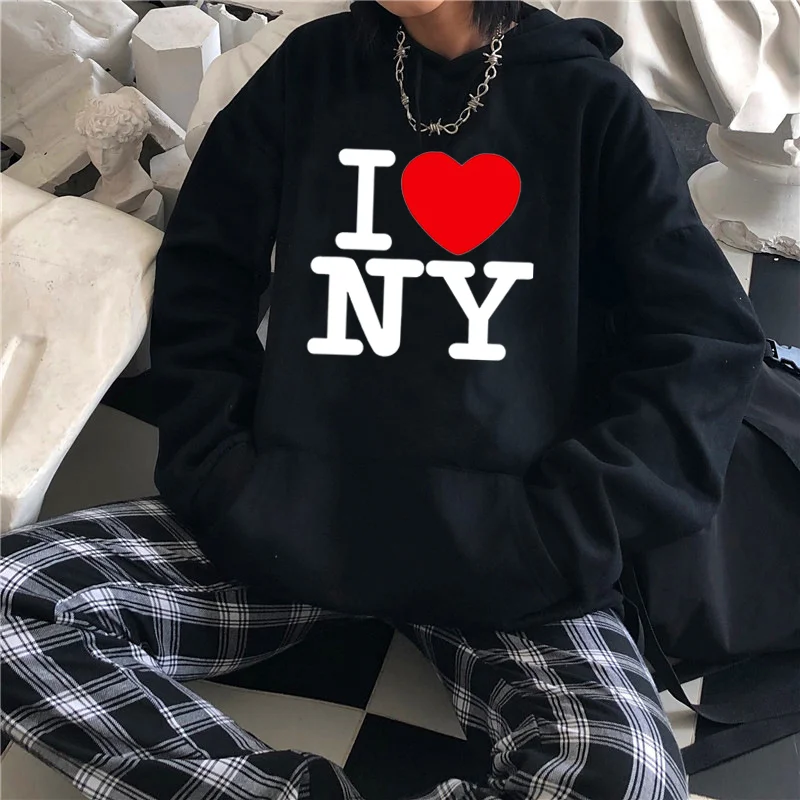 Red Heart I Love New York Hoodie Oversize Y2k Vintage Grunge