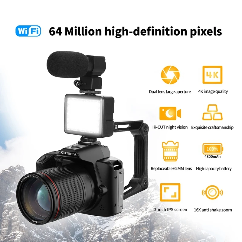 Digital Photography Camera Night Vision Camera 4K WIFI Web Cam Vintage Vlog Video Recorder 64MP Camcorder