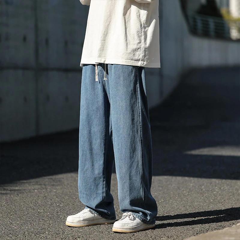 Oversized 5XL Men\'s Wide-leg Jeans Spring New Black Gray Fashion Baggy Streetwear Pants Casual Simple Straight Denim Trousers