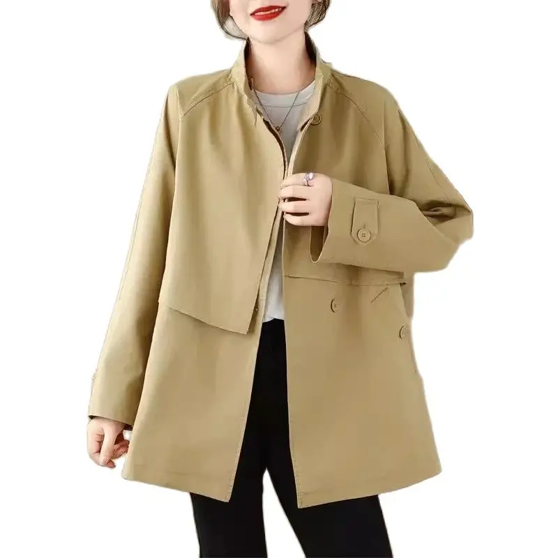 Small Standing Collar Temperament Niche Design Sense Artistic 2024 Spring Autumn Casual Fashion mid Length Windbreaker Jacket S7