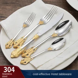 5Pcs/Set Fork Spoon Tableware Knife Silver Gold Plated Luxury Cutlery Set Stainless Steel Flatware Western Dinnerware Set Gift