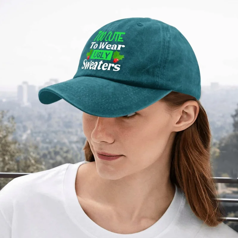 Funny Too Cute to Wear Ugly Sweaters Merry Christmas Retros Baseball Cap Vintage Cotton Washed hats
