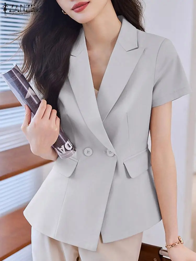 

ZANZEA Formal Office Wear Blazer Fashion Waisted Notched Collar Women Suit Jackets Elegant Summer 2023 Casual Short Sleeve Suits