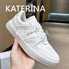  2022 Classic Fashion Women Men Small White Shoes Round Toe Genuine Leather Breathable Lace Up Running Sport Shoes Size 35-45 