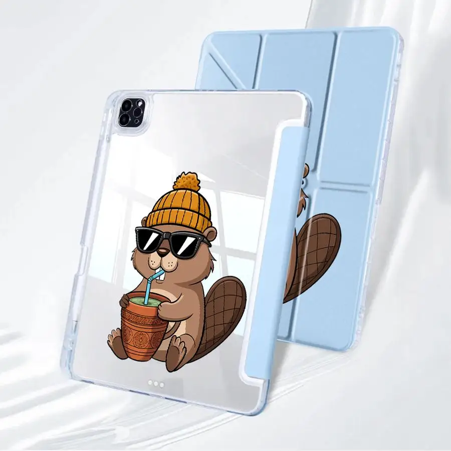 Coffee Bear Beaver Holder Cover Tablet Case - Y-Fold Design