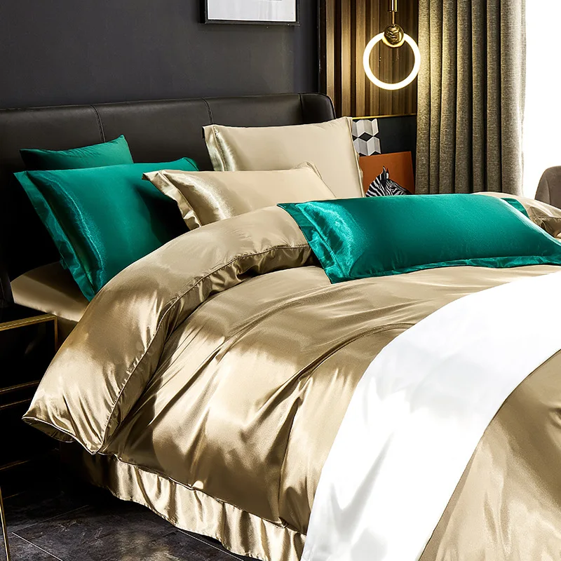 

Mulberry Satin Bedding Set, Soft Rayon Duvet Cover, Bed Sheet and Pillowcase Set, Queen and King Size, Luxury Home Textile
