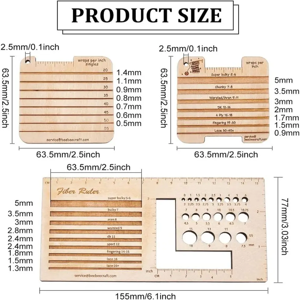 Shakven Righello E Calibro Per Calzini In Legno - Strumento Di Misura Per Uncinetto E Maglia - 32 Cm