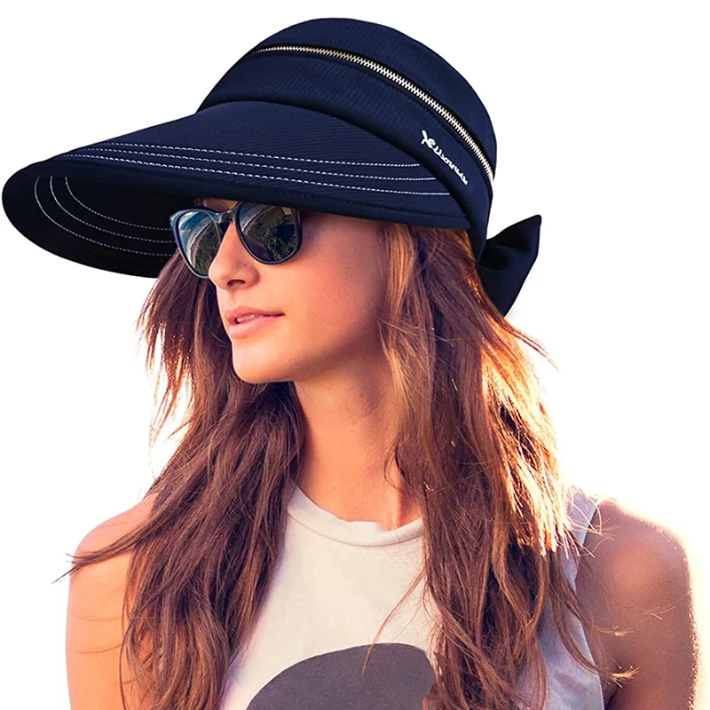 Women Sun Hat 2 in 1 Zip-Off Visor UV Protection Wide Brim Packable Golf Summer Beach Hat