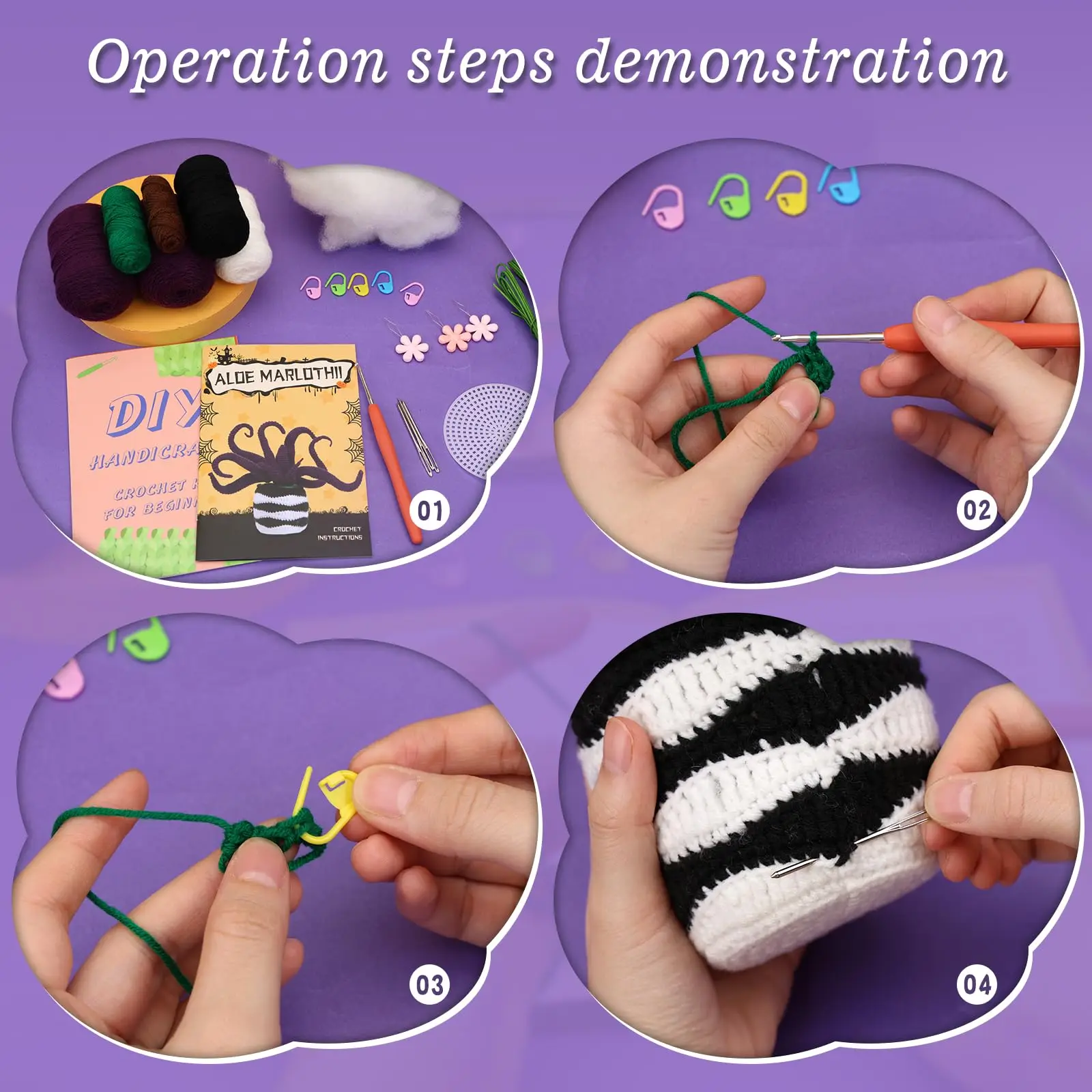 Fenrry Aloe Vera Crochet Kit Potted Plants Beginners Knitting Kit with Crochet Hook Yarn Step-by-Step Video Tutorial