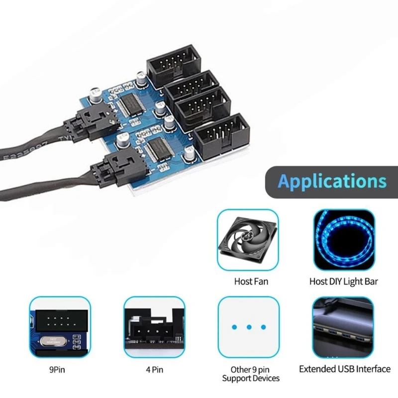 

9pin USB Header Male 1 to 2/4 Female Extension Card USB 2.0 Splitter Cable Connector for Motherboard Adapter Multiplier P9JB