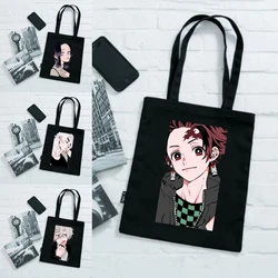 Shopping Bags Demon Slayer's Blade Tote Bag Customizable Women's Canvas Designer Handbags Shoping Fabric Travel Shopper Shoulder
