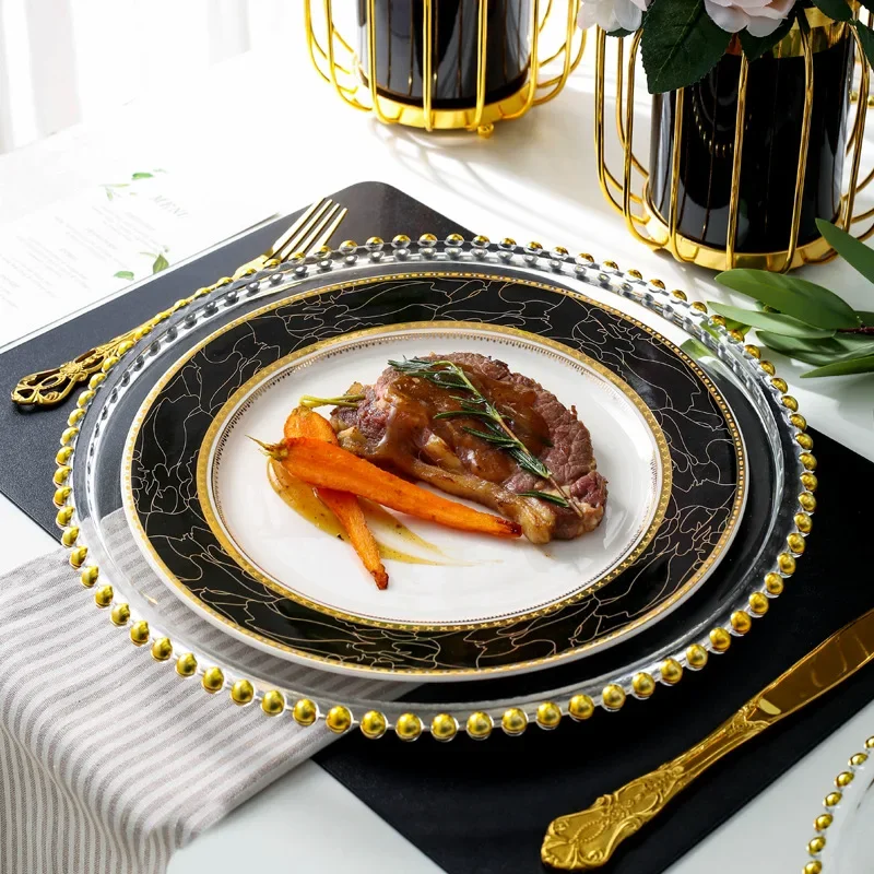Nordic Blue Dinner Plate Set Bead Glass Charger Plate for Dinner Fancy Serving for Wedding 10 inch beautiful Crockery
