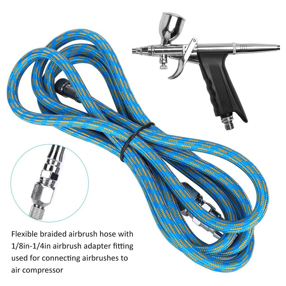 Airbrush Hose Nylon Braided Air Brush Hose With Standard 1/8" Size Fitting 1/4" For Connect Airbrush Painting Tools Compressor 2