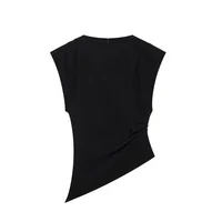 Willshela Women Fashion With Pad Solid Pleated Back Zipper Tank Tops Vintage O-Neck Sleeveless Female Chic Lady Tops - Image 5