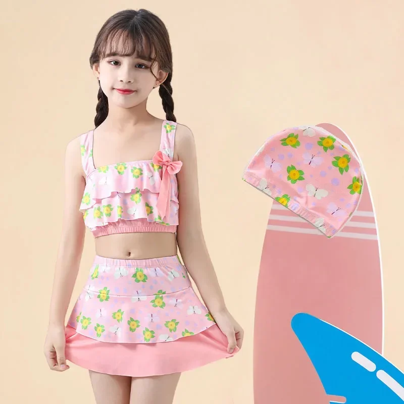 Two-Piece Suits Girls Milk Silk Material Summer Swimming Princess Style girls swimwear