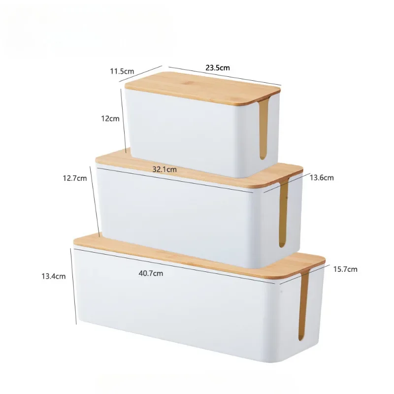 Creative Simple Wire Box Bamboo Wood Cover Cable Management Box Plug Board Storage Box Power Cord Charger Storage 6
