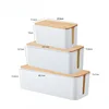 Creative Simple Wire Box Bamboo Wood Cover Cable Management Box Plug Board Storage Box Power Cord Charger Storage 6