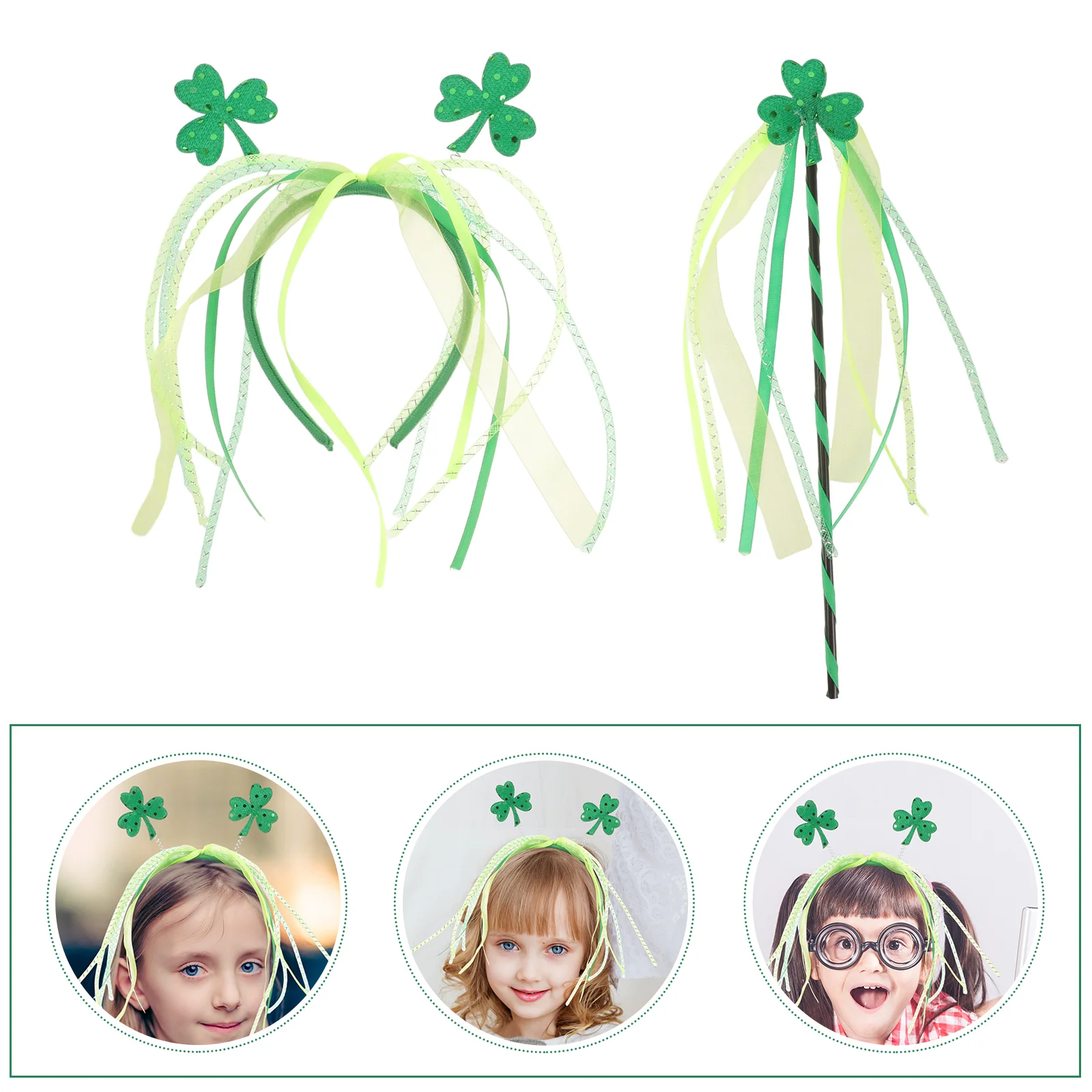 

Irish Headband St Patricks Day Headdress Girls Fairy Wands Hair Bands Headpiece Ties Shamrock for Women Decorate